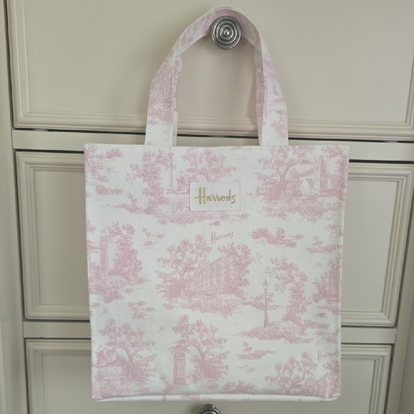 Harrods Pink and White Toile Tote Bag - Picture 9 of 12